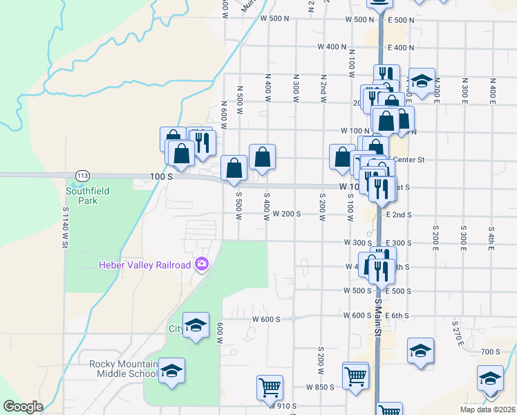 map of restaurants, bars, coffee shops, grocery stores, and more near 416 West 200 South in Heber City