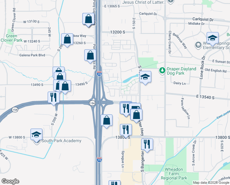 map of restaurants, bars, coffee shops, grocery stores, and more near 53 Bella Monte Drive in Draper