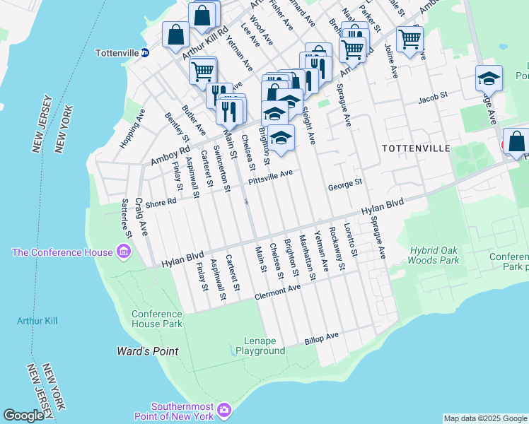 map of restaurants, bars, coffee shops, grocery stores, and more near 172 Brighton Street in Staten Island