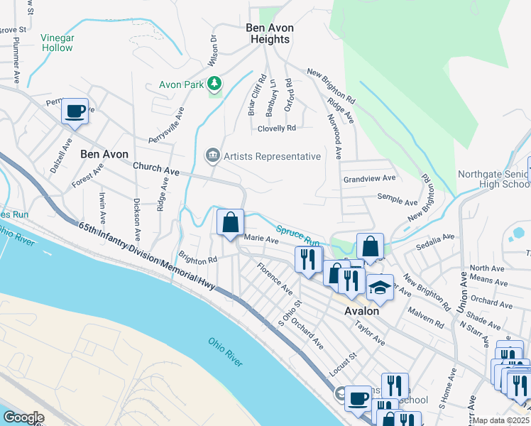 map of restaurants, bars, coffee shops, grocery stores, and more near 124 Victoria Avenue in Bellevue