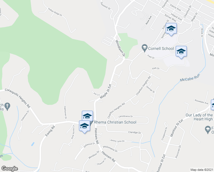 map of restaurants, bars, coffee shops, grocery stores, and more near 1200 Maple Street Extension in Allegheny County