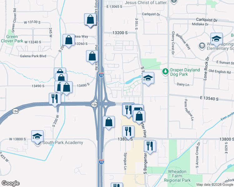 map of restaurants, bars, coffee shops, grocery stores, and more near 53 Bella Monte Drive in Draper
