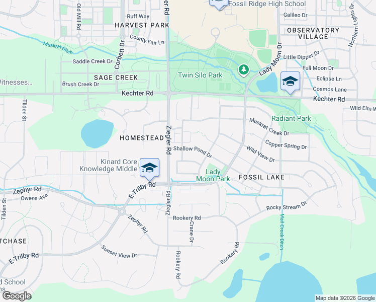 map of restaurants, bars, coffee shops, grocery stores, and more near 3149 Shallow Pond Drive in Fort Collins