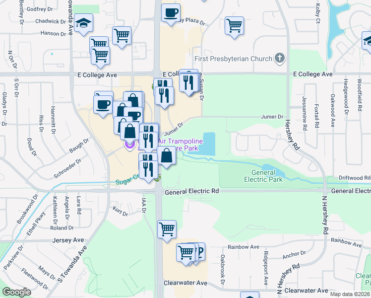 map of restaurants, bars, coffee shops, grocery stores, and more near Constitution Trail in Normal