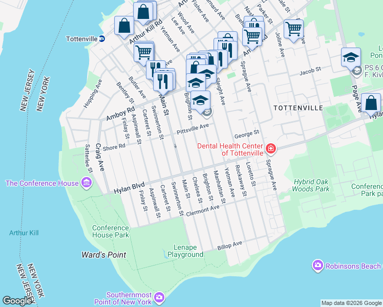 map of restaurants, bars, coffee shops, grocery stores, and more near 191 Chelsea Street in Staten Island