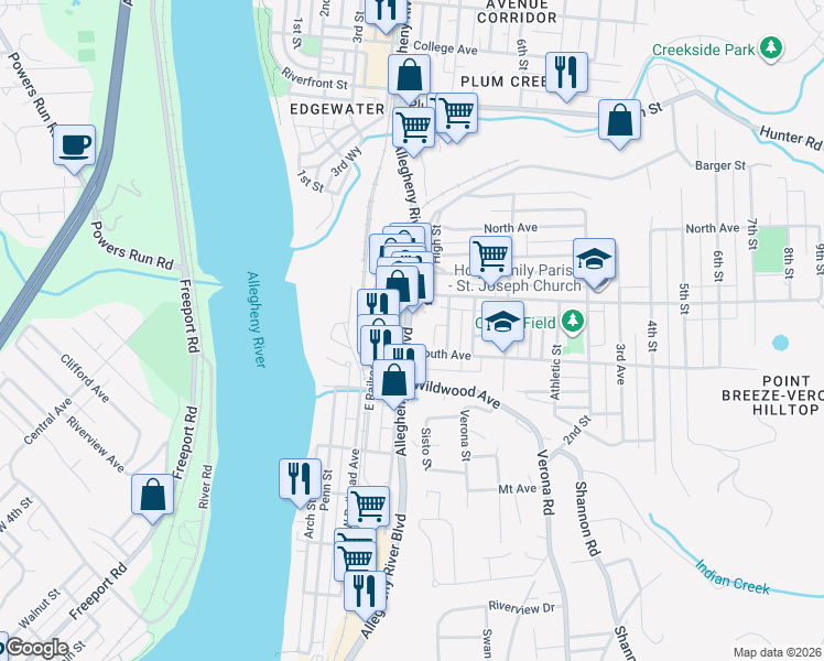 map of restaurants, bars, coffee shops, grocery stores, and more near in Verona