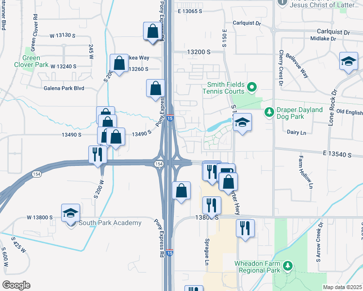 map of restaurants, bars, coffee shops, grocery stores, and more near 13528 Venicia Way in Draper