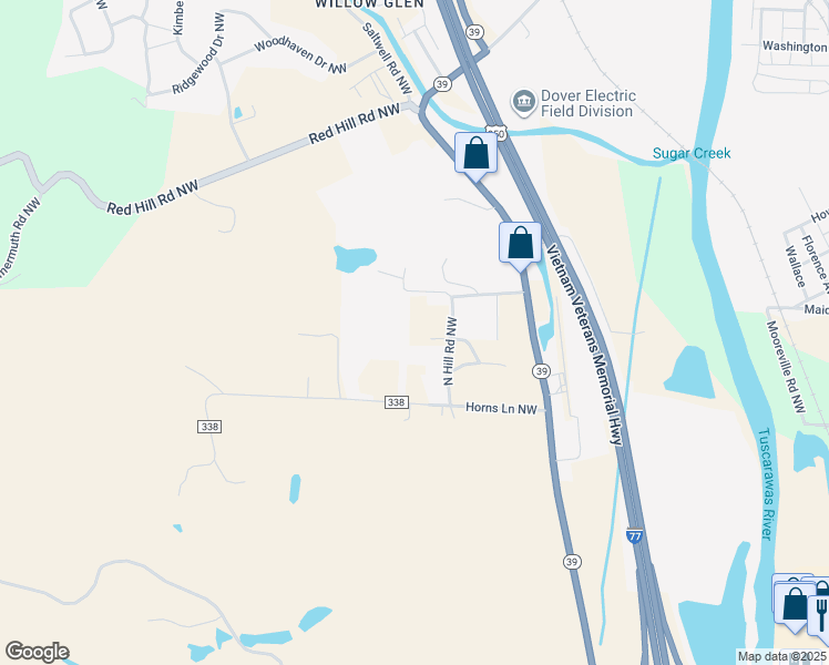map of restaurants, bars, coffee shops, grocery stores, and more near 1660 North Hill Road Northwest in Dover