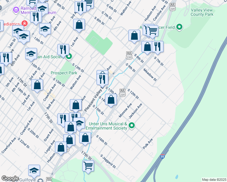 map of restaurants, bars, coffee shops, grocery stores, and more near 1220-26 Adams Ave in Altoona