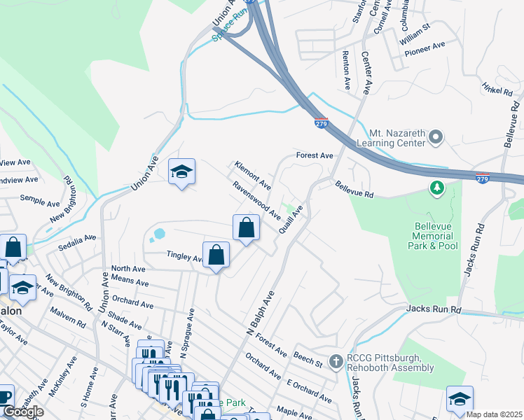 map of restaurants, bars, coffee shops, grocery stores, and more near 611 Ravenswood Avenue in Pittsburgh