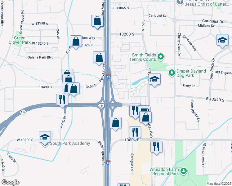map of restaurants, bars, coffee shops, grocery stores, and more near 53 Bella Monte Drive in Draper