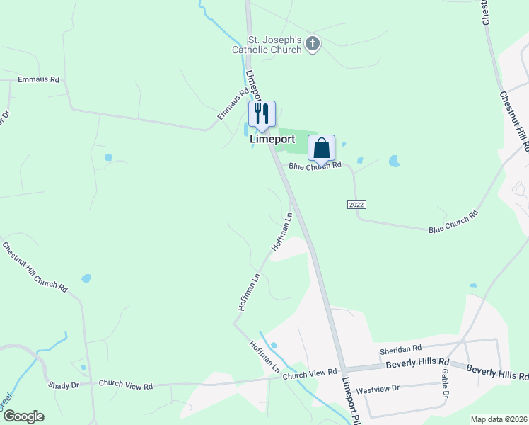 map of restaurants, bars, coffee shops, grocery stores, and more near 6288 Hoffman Lane in Coopersburg