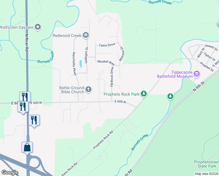 map of restaurants, bars, coffee shops, grocery stores, and more near 2542 Calumet Ct in West Lafayette