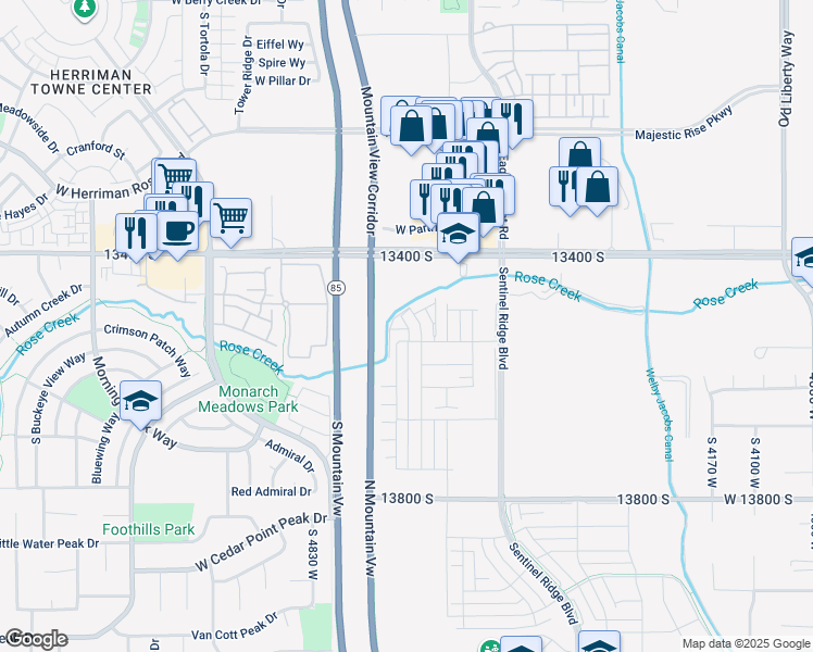 map of restaurants, bars, coffee shops, grocery stores, and more near 4701 West 13400 South in Riverton