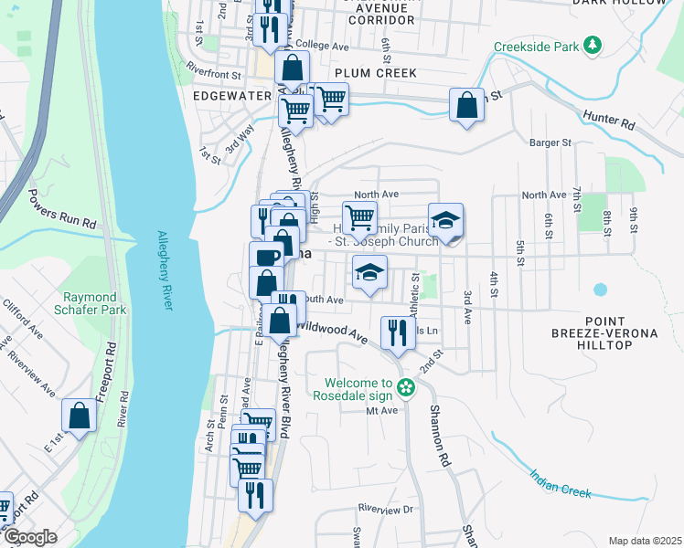 map of restaurants, bars, coffee shops, grocery stores, and more near 744 Herron Avenue in Verona