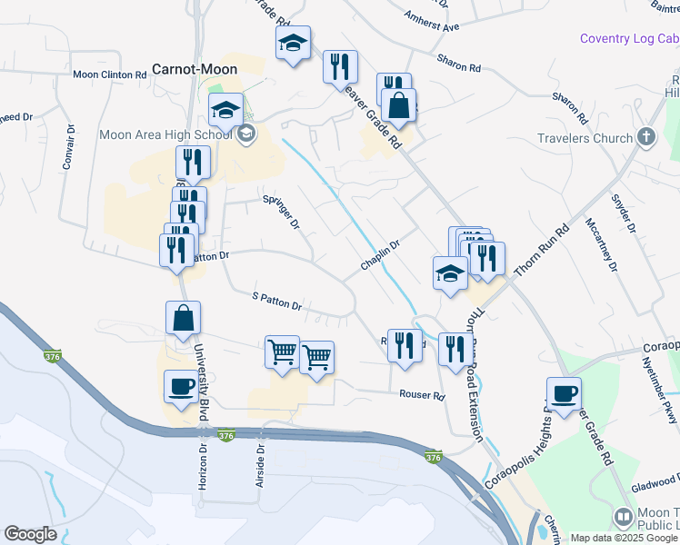 map of restaurants, bars, coffee shops, grocery stores, and more near 237 Patton Drive in Coraopolis