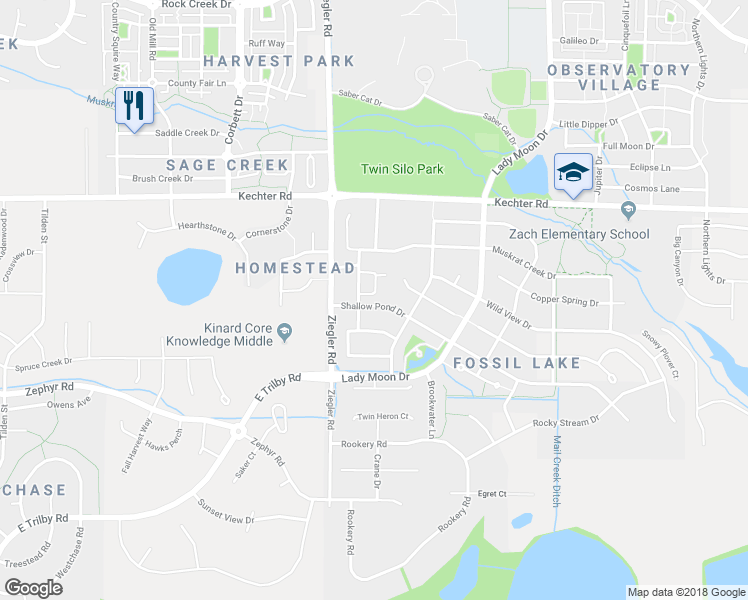 map of restaurants, bars, coffee shops, grocery stores, and more near 5850 Dripping Rock Lane in Fort Collins