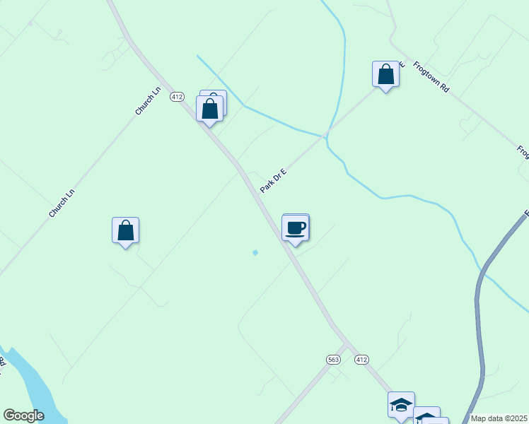 map of restaurants, bars, coffee shops, grocery stores, and more near 4244 Durham Road in Ottsville
