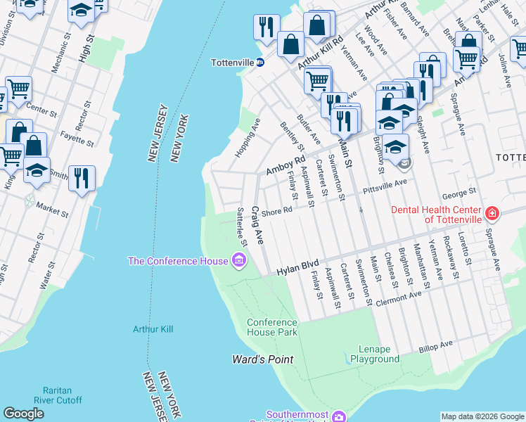 map of restaurants, bars, coffee shops, grocery stores, and more near 34 Bryan Street in Staten Island