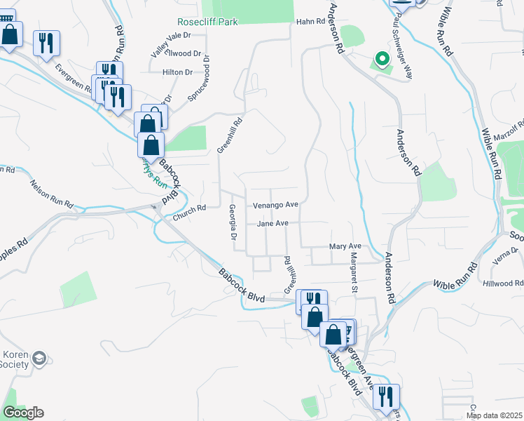 map of restaurants, bars, coffee shops, grocery stores, and more near 905 Venango Avenue in Pittsburgh