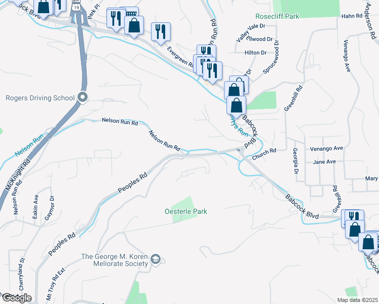 map of restaurants, bars, coffee shops, grocery stores, and more near 4653 Peoples Road in Pittsburgh