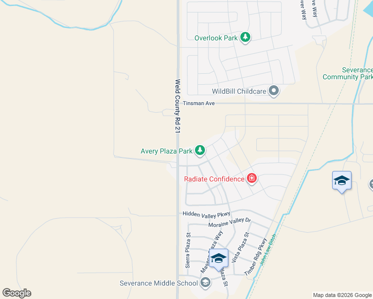 map of restaurants, bars, coffee shops, grocery stores, and more near 34886 County Road 21 in Windsor