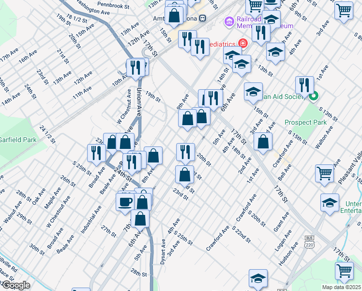 map of restaurants, bars, coffee shops, grocery stores, and more near 2008 7th Avenue in Altoona