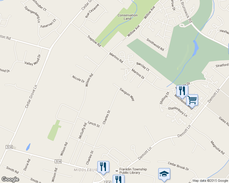 map of restaurants, bars, coffee shops, grocery stores, and more near 140 Charles Street in Franklin Township