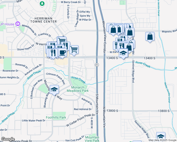map of restaurants, bars, coffee shops, grocery stores, and more near 4831 Lacey Lane in Riverton