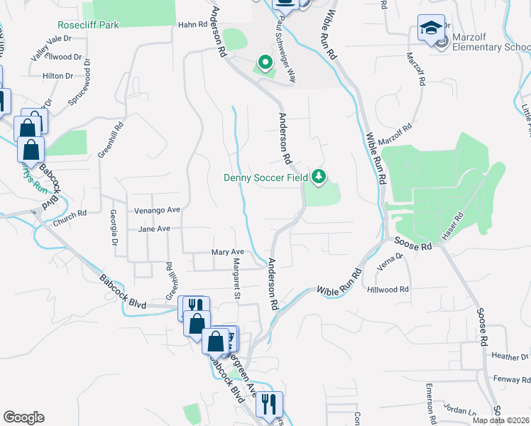 map of restaurants, bars, coffee shops, grocery stores, and more near 124 West Road in Pittsburgh