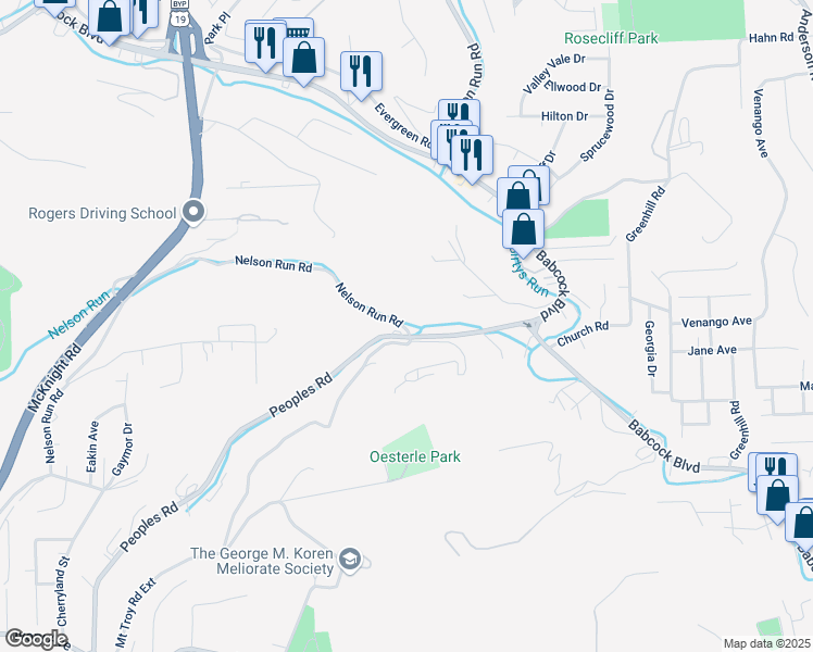 map of restaurants, bars, coffee shops, grocery stores, and more near 4653 Peoples Road in Pittsburgh