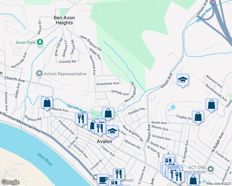 map of restaurants, bars, coffee shops, grocery stores, and more near 748 Semple Avenue in Pittsburgh