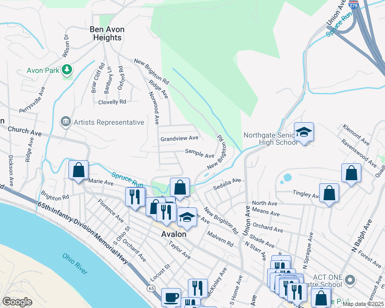 map of restaurants, bars, coffee shops, grocery stores, and more near 748 Semple Avenue in Pittsburgh