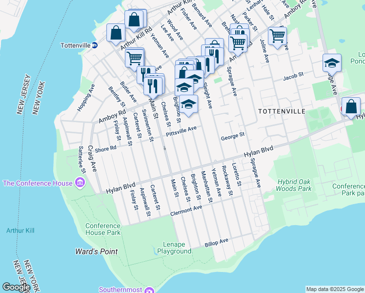 map of restaurants, bars, coffee shops, grocery stores, and more near 172 Brighton Street in Staten Island