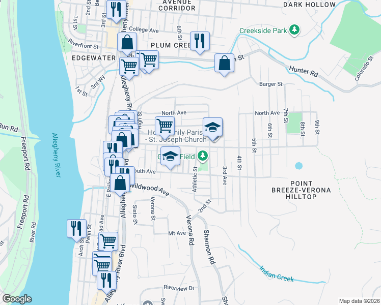 map of restaurants, bars, coffee shops, grocery stores, and more near 540 Center Avenue in Verona