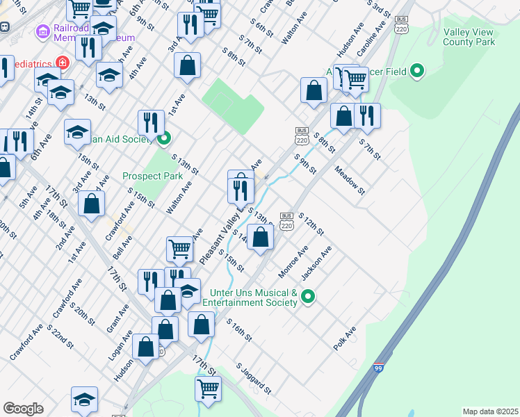map of restaurants, bars, coffee shops, grocery stores, and more near 1220 Adams Avenue in Altoona