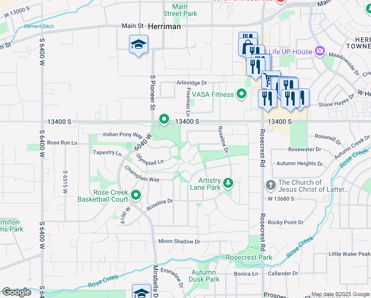 map of restaurants, bars, coffee shops, grocery stores, and more near 5870 Colt Hollow Court in Herriman
