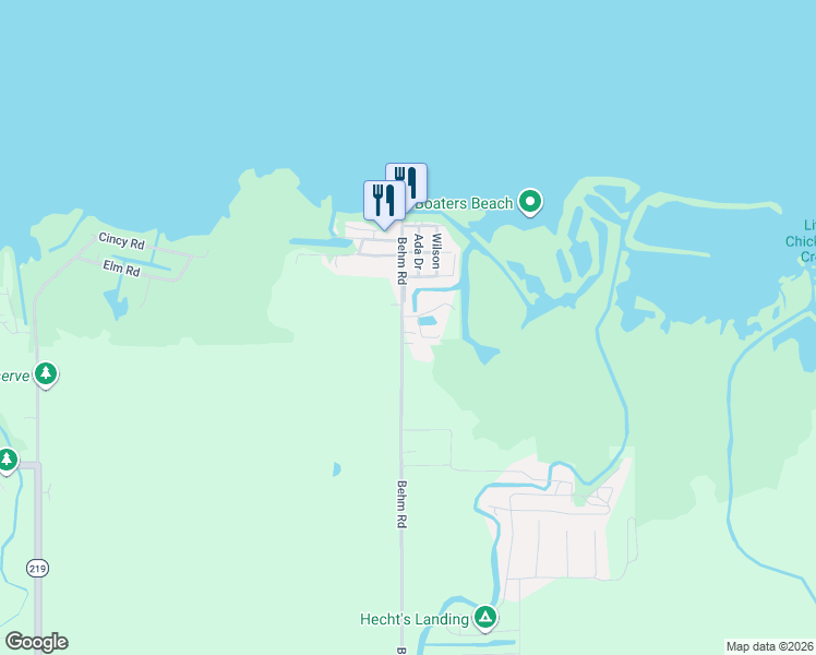 map of restaurants, bars, coffee shops, grocery stores, and more near 5388 Behm Road in Celina