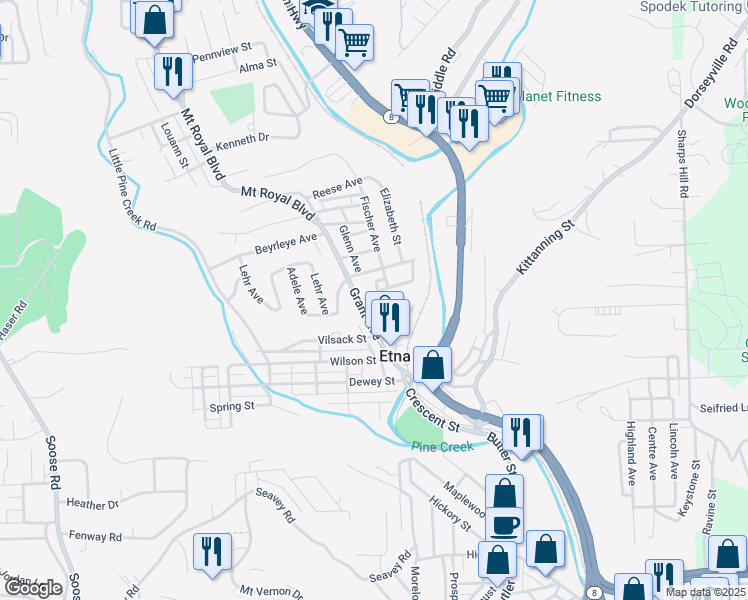 map of restaurants, bars, coffee shops, grocery stores, and more near 12 Ferguson Place in Pittsburgh