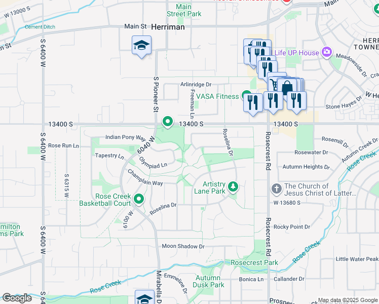 map of restaurants, bars, coffee shops, grocery stores, and more near 5870 Colt Hollow Court in Herriman