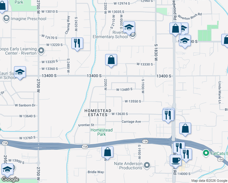 map of restaurants, bars, coffee shops, grocery stores, and more near 2101 West 13480 South in Riverton