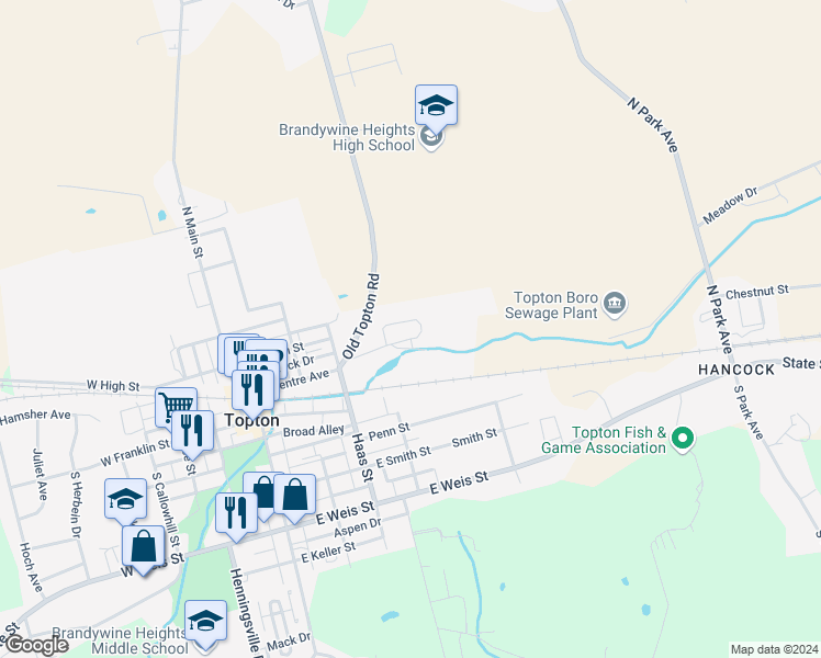 map of restaurants, bars, coffee shops, grocery stores, and more near 333 Furnace Street in Topton