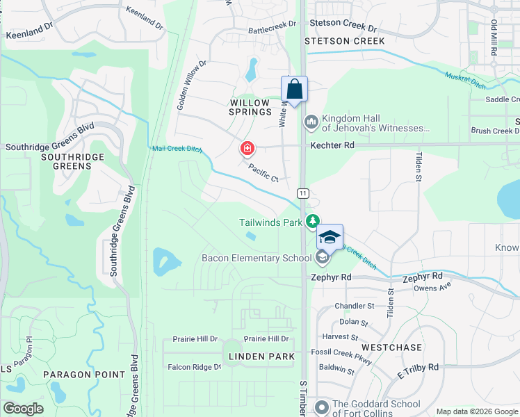 map of restaurants, bars, coffee shops, grocery stores, and more near 6029 County Road 11 in Fort Collins
