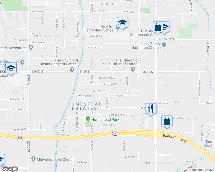 map of restaurants, bars, coffee shops, grocery stores, and more near 2073 West 13480 South in Riverton