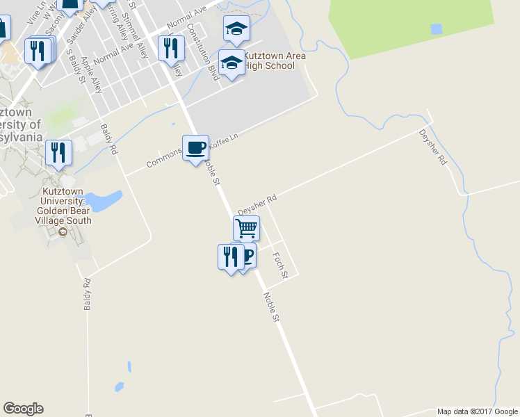 map of restaurants, bars, coffee shops, grocery stores, and more near 30 Deysher Road in Kutztown