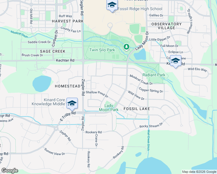map of restaurants, bars, coffee shops, grocery stores, and more near 3227 Ledgestone Court in Fort Collins