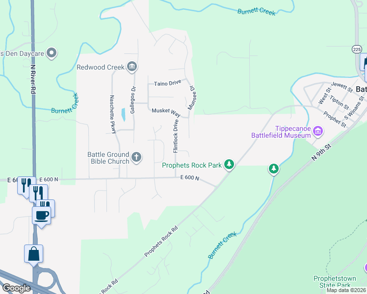 map of restaurants, bars, coffee shops, grocery stores, and more near 2542 Calumet Court in West Lafayette