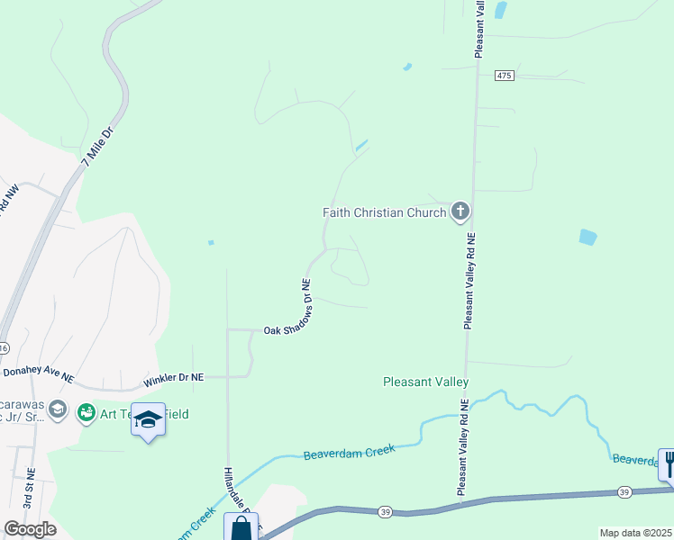map of restaurants, bars, coffee shops, grocery stores, and more near 1123 Pine Bluff Drive Northeast in New Philadelphia