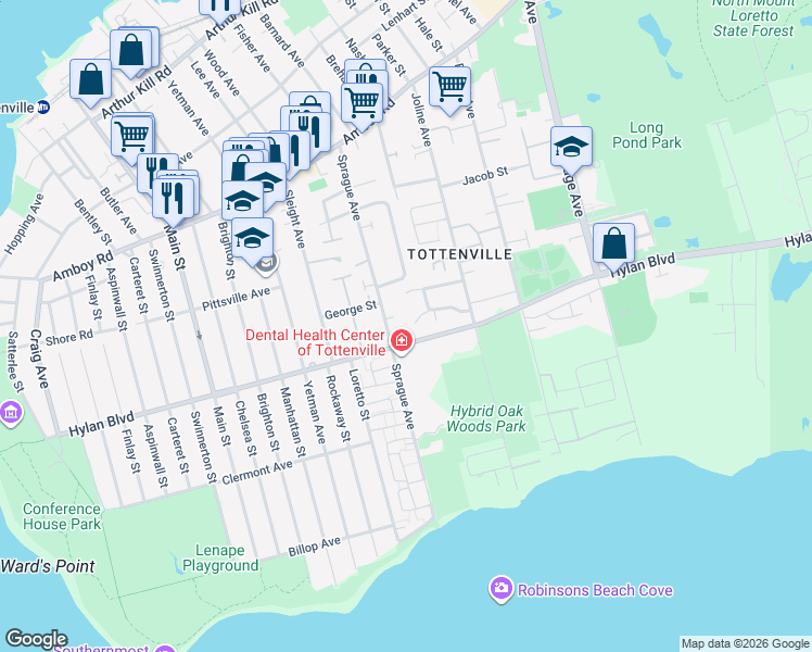 map of restaurants, bars, coffee shops, grocery stores, and more near 217 Sprague Avenue in Staten Island