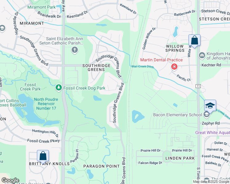 map of restaurants, bars, coffee shops, grocery stores, and more near 1439 Glen Eagle Court in Fort Collins